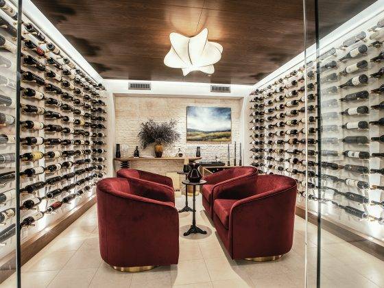 Interior of custom wine cellar