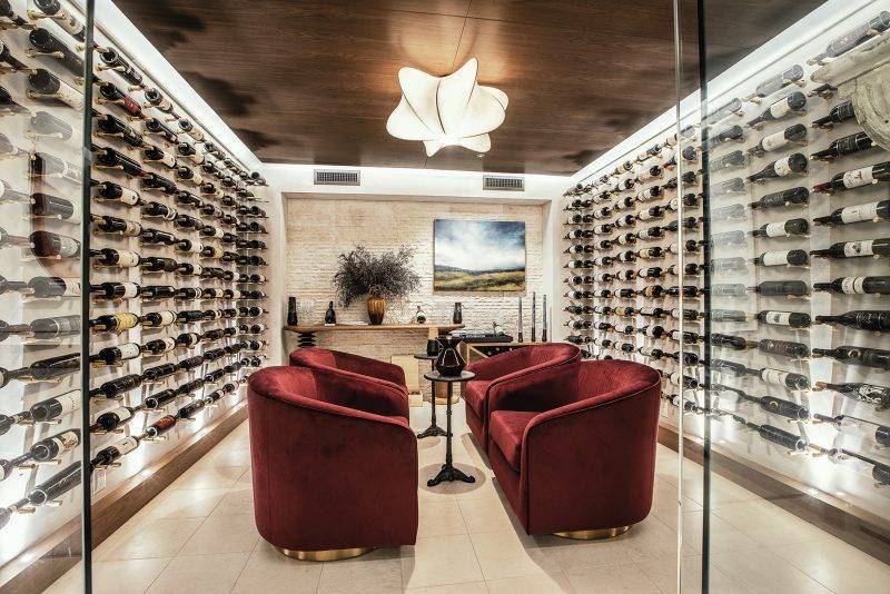 Interior of custom wine cellar