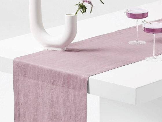 Crate & Barrel Marin Morning Mauve European flax linen table runner is reminiscent of Pantone's Burnished Lilac.