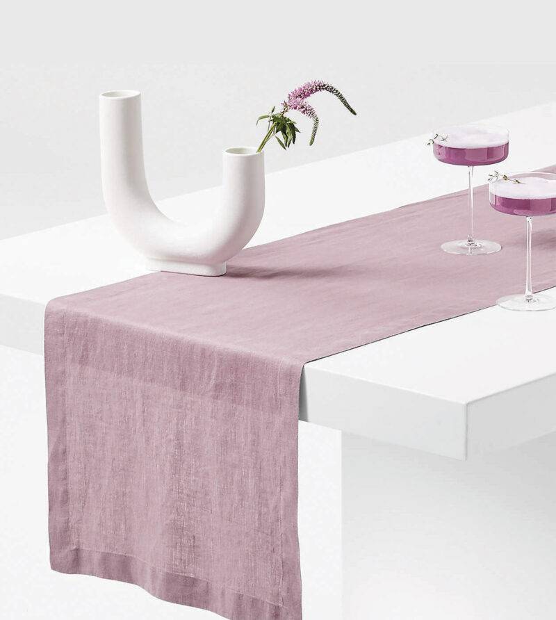 Crate & Barrel Marin Morning Mauve European flax linen table runner is reminiscent of Pantone's Burnished Lilac.